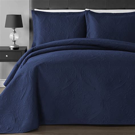 Full Queen Cal King Size Bed Navy Blue Oversized 3 Pc Quilt Set