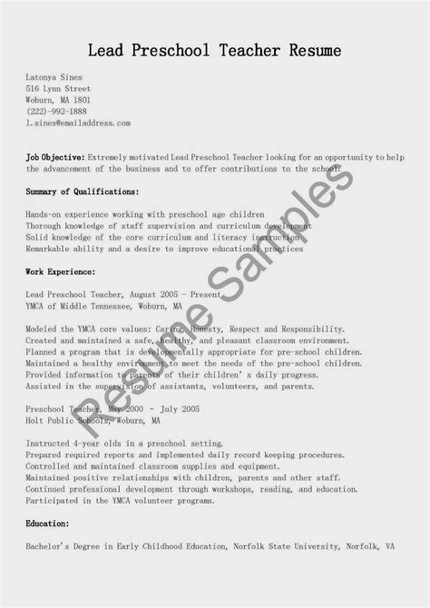 Maybe you would like to learn more about one of these? Resume Samples: Lead Preschool Teacher Resume Sample