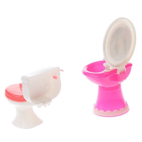 2pcsset Dolls Mini Bathroom Set Plastic Toilet Washbasin For Barbie