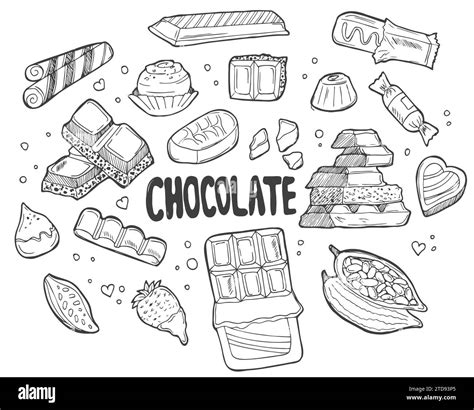 Different kinds of chocolate vector illustration. Drawn chocolate bars