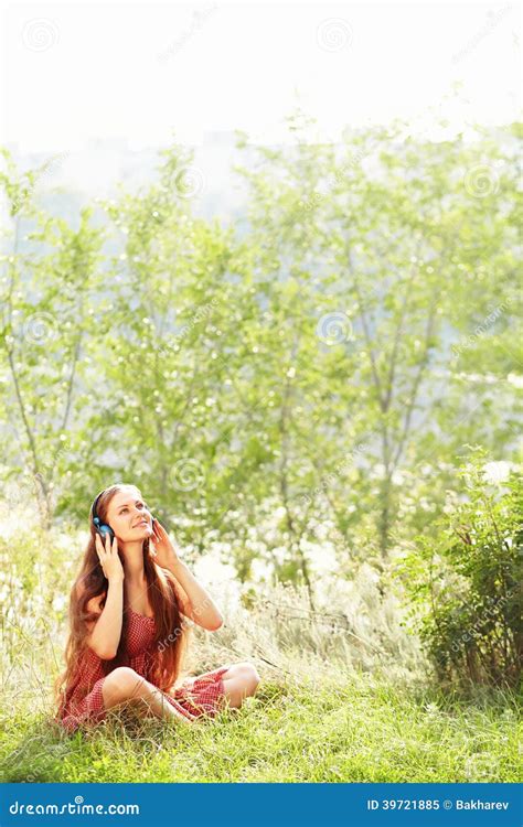 Woman With Headphones Outdoors Stock Image Image Of Beauty Casual