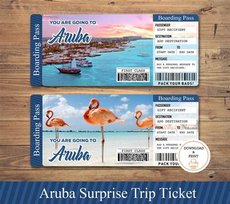 Printable Aruba Surprise Trip T Ticket Boarding Pass Ticket Trip