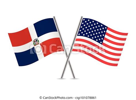 The Dominican Republic And America Crossed Flags Dominican And American Flags On White