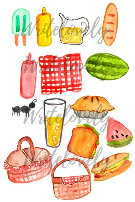Watercolor Clip Art Picnic Food Graphics Commercial Use Etsy