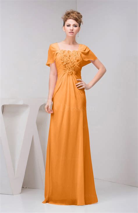 Orange With Sleeves Bridesmaid Dress Chiffon Fall Casual