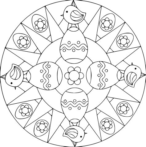 Imprimer image noir&blanc et coloriez ce dessin anti stress. Coloriage mandala Paques à imprimer