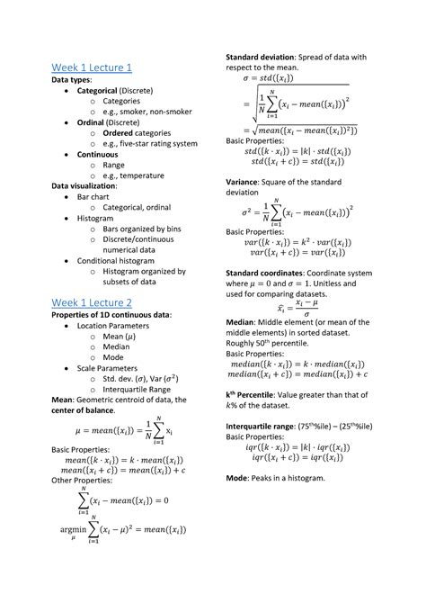 Cs361notes 1 - notes - Week 1 Lecture 1 Data types: - Categorical
