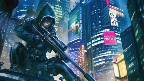 Night City Buildings Sci Fi Cyberpunk Sniper Assassin 4k 6