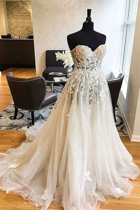 white tulle lace strapless long prom dress wedding dresses in 2020 wedding dress tulle lace