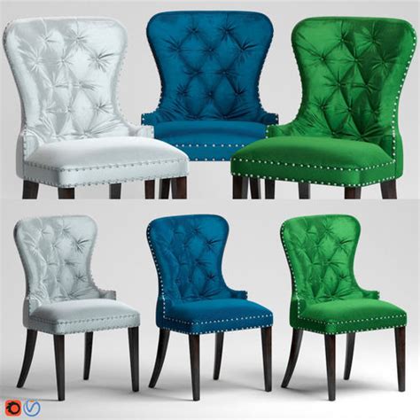 Measures approximately 39 wide x 35 deep x 33 high. Euphoria Tufted Blue Velvet Dining Chair 3D model MAX FBX
