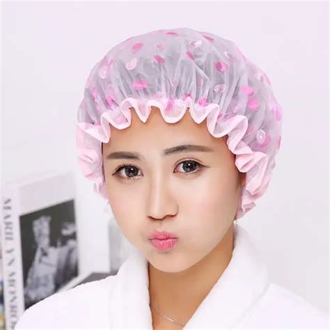 10pcslot Fashion Designs Thickened Waterproof Shower Caps Women Portable Shower Hat Bathing Cap