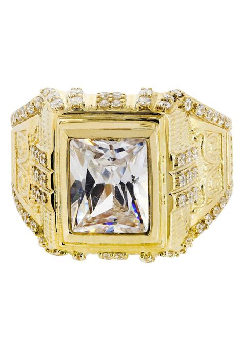 Rock Crystal And Cz 10k Yellow Gold Mens Ring 103 Grams Frostnyc