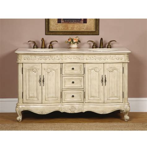 This free standing vanity includes four soft closing doors and four soft closing drawers with brushed nickel hardware that adds a modern appeal. 58 Inch Double Sink Bathroom Vanity in Antique White ...