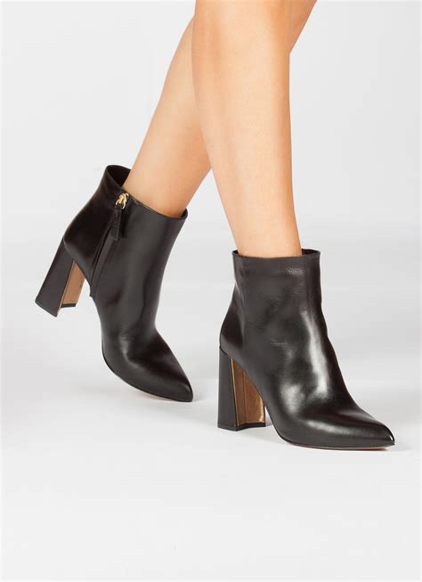 Black Leather High Block Heel Ankle Boots Pura Lopez