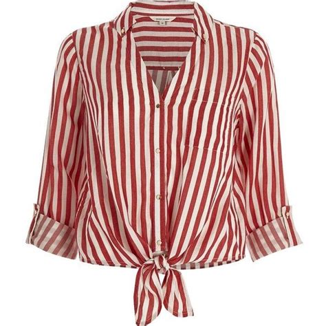 River Island Red Stripe Tie Front Shirt 165 Pen Liked On Polyvore