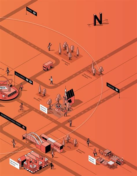 An Orange Background With People And Vehicles On It