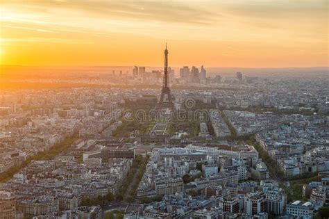 Aerial View Of Paris Skyline At Sunset France Stock Image Image Of