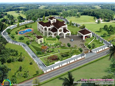 Aerial View Of A Beautiful Luxury Villa Kerala Home Design And Floor