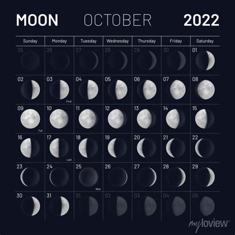October Lunar Calendar 2022 Y Night Sky Backdrop Month Cycle Wall
