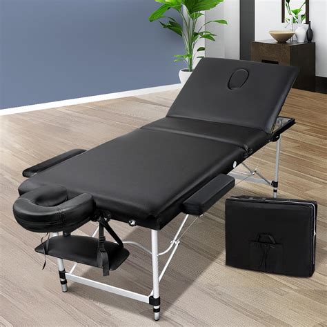 Zenses 60cm Wide Portable Aluminium Massage Table 3 Fold Beauty Bed Therapy Waxing Black