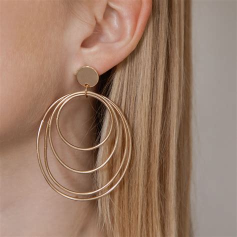 Gold Coloured Large Multi Hoop Drop Earrings By Brand X Drop Earrings Earrings Inspiration