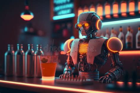 Robot Bartender At The Bar Stock Photo Image Of Drink Technology