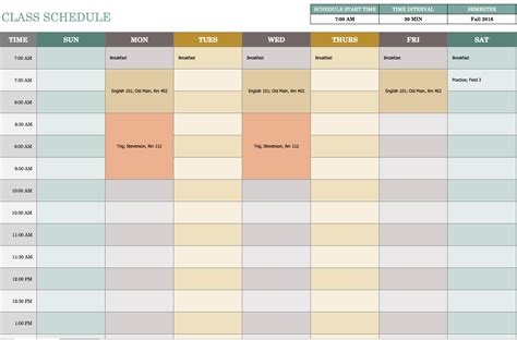 Class Schedule Template Task List Templates