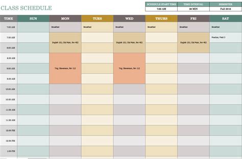 Class Schedule Template - task list templates