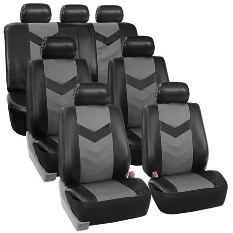 3 Row Car Seat Covers Leather 7 Seater Suv Van Set Gray Ebay