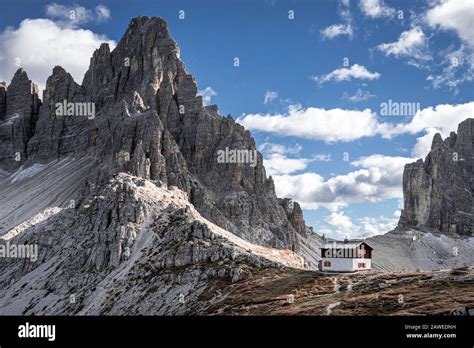 Tre Cime And Dreizinnen Hut Dolomites Europe Stock Photo Alamy