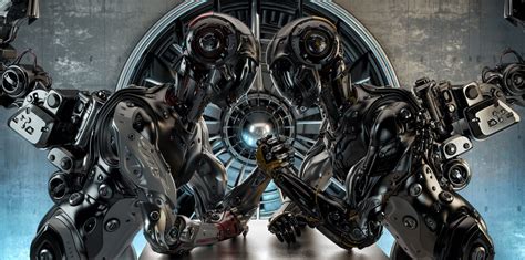 Two Robots In Armwrestling Duel By Vladislav Ociacia