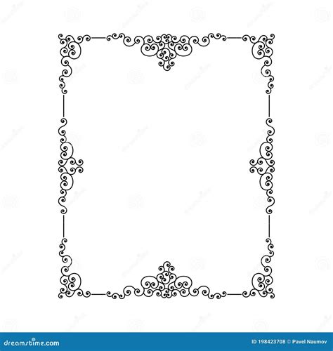 Ornamental Black Frame With Filigree Swirls Vector Clipart Stock Vector