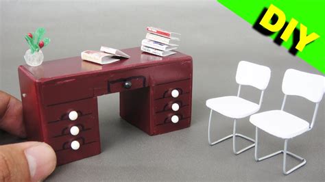 Diy Miniature Realistic Office Desk And Chairs Dollhouse 1 Youtube