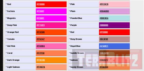 140 Common Hex Color Names Browser Friendly Cheat Sheet