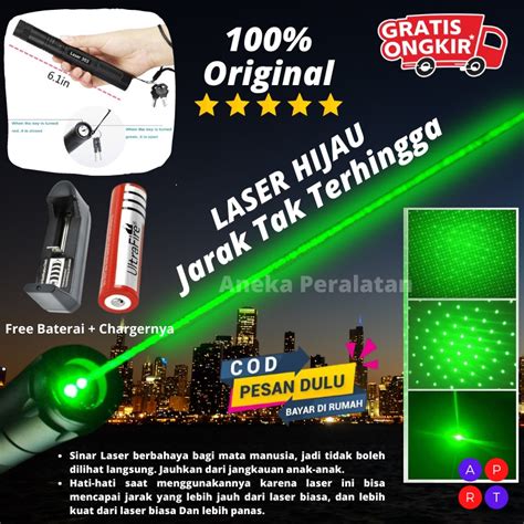 Jual Laser Leser Hijau Green Laser Pointer Jarak Jauh 303 Baterai