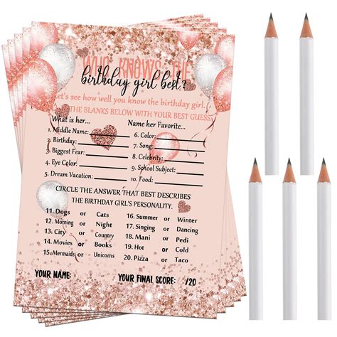 Rose Gold Birthday Party Games Who Knows The Birthday Girl Etsy Girls Hot Sex Picture