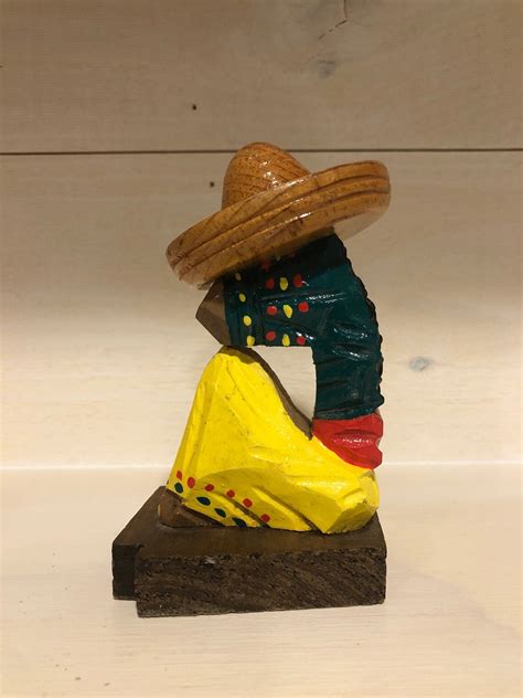 Vintage Wood Mexican Siesta Statue Hand Carved Folk Art Etsy