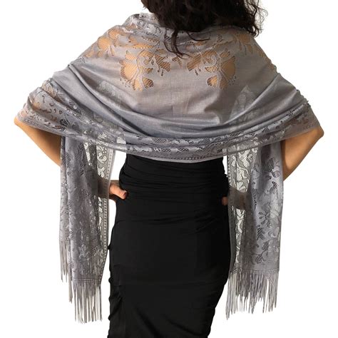 Grey Tulle Wedding Wrap Shawl Lace Pashmina Scarf Central Chic