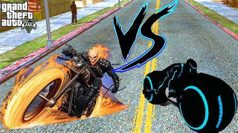 It doesn't really matter how he gets around does it?. GTA V Ghost Rider Bike vs Tron Bike !!! - YouTube
