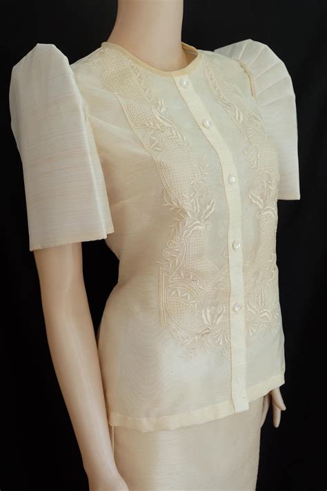 Modern Filipiniana Ladies Barong Tagalog Blouse In Mestiza Etsy Filipiniana Dress Modern