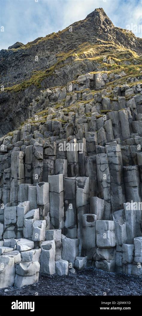 Basalt Rock Pillars Columns At Reynisfjara Beach Near Vik South