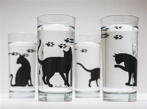 Cat Glassware Set Of 4 Everyday Glasses Cat Glasses Drinking Glasses Cat Lover Cats Black