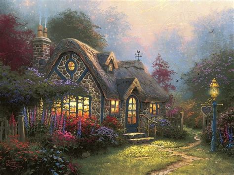 Candlelight Cottage Painting Art By Thomas Kinkade Studios Thomas