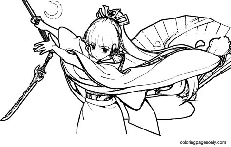 Kamisato Ayaka With A Sword Coloring Page Free Printable Coloring Pages