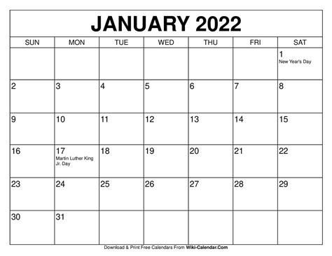 Free Printable January 2021 Calendars 20 Printable January 2022