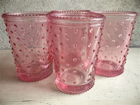 vintage style blush pink glass tumbler hobnail reproduction depression glass