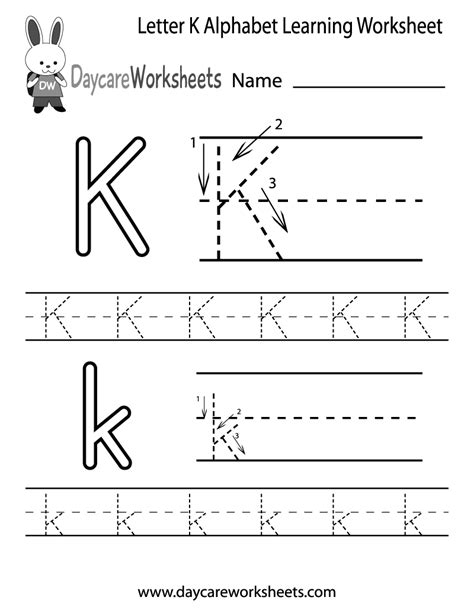 Free Printable Letter K Alphabet Learning Worksheet For Preschool