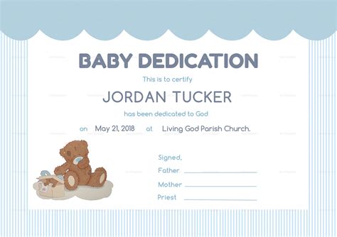 Printable Baby Dedication Certificate Printable World Holiday