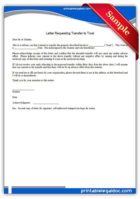 Replaceone throws duplicate key exception. Free Printable Letter Requesting Transfer To Trust Form (GENERIC) | Legal forms, Accounting ...