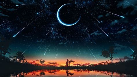 Falling Space Water Landscape Anime Landscape Sky Starry Night
